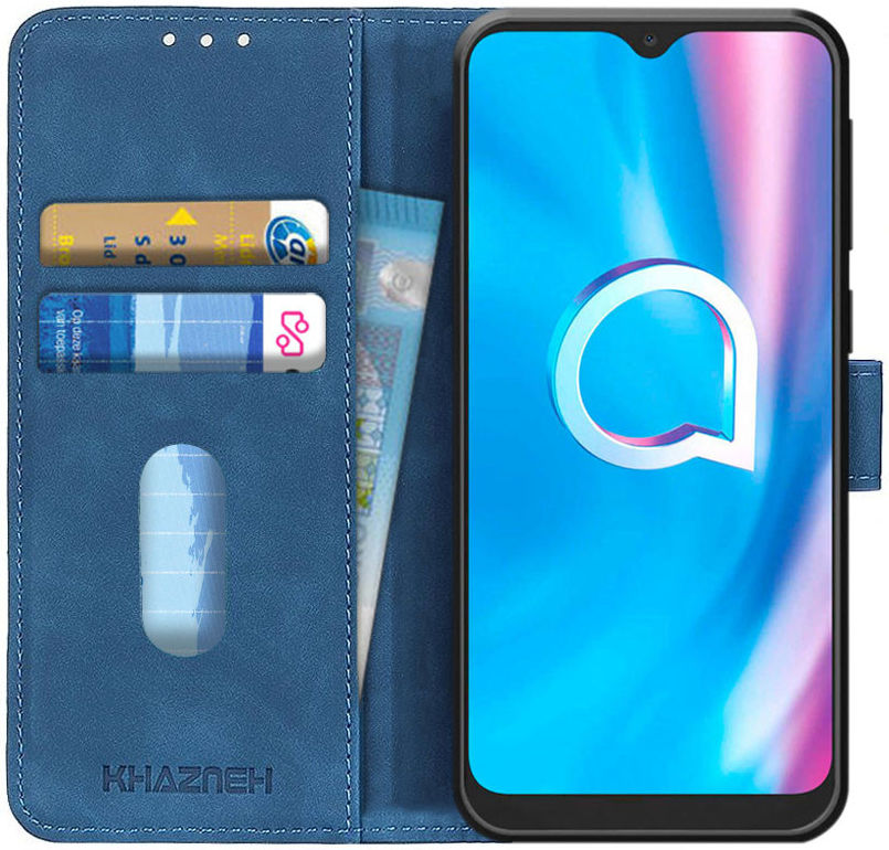 KHAZNEH Alcatel 1SE (2020) Hoesje Retro Wallet Book Case Blauw afbeelding 1