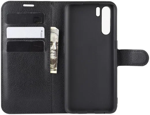 Oppo A91 Litchi Skin Leren Portemonnee Hoesje Zwart afbeelding 4