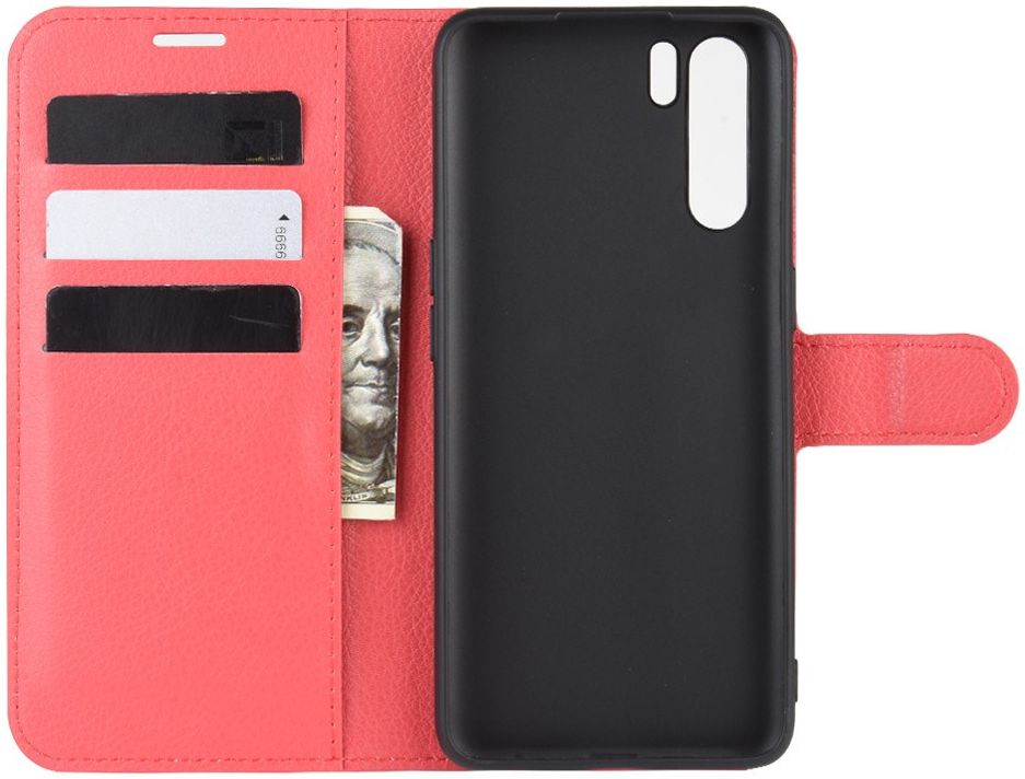 Oppo A91 Litchi Skin Leren Portemonnee Hoesje Rood afbeelding 3