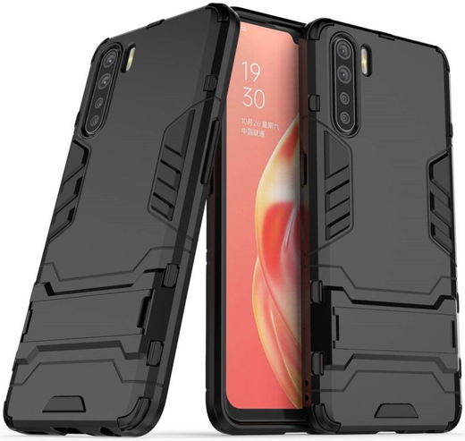Oppo A91 Hoesje Shock Proof Back Cover Met Kickstand Zwart afbeelding 1