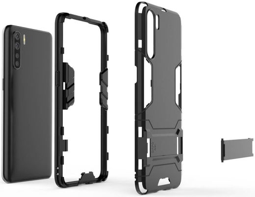 Oppo A91 Hoesje Shock Proof Back Cover Met Kickstand Zwart afbeelding 2