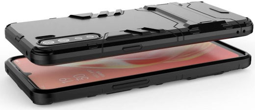Oppo A91 Hoesje Shock Proof Back Cover Met Kickstand Zwart afbeelding 3