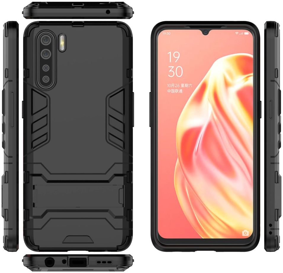 Oppo A91 Hoesje Shock Proof Back Cover Met Kickstand Zwart afbeelding 5