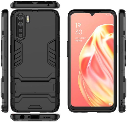 Oppo A91 Hoesje Shock Proof Back Cover Met Kickstand Zwart afbeelding 5