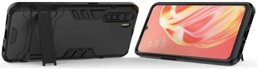 Oppo A91 Hoesje Shock Proof Back Cover Met Kickstand Zwart afbeelding 6