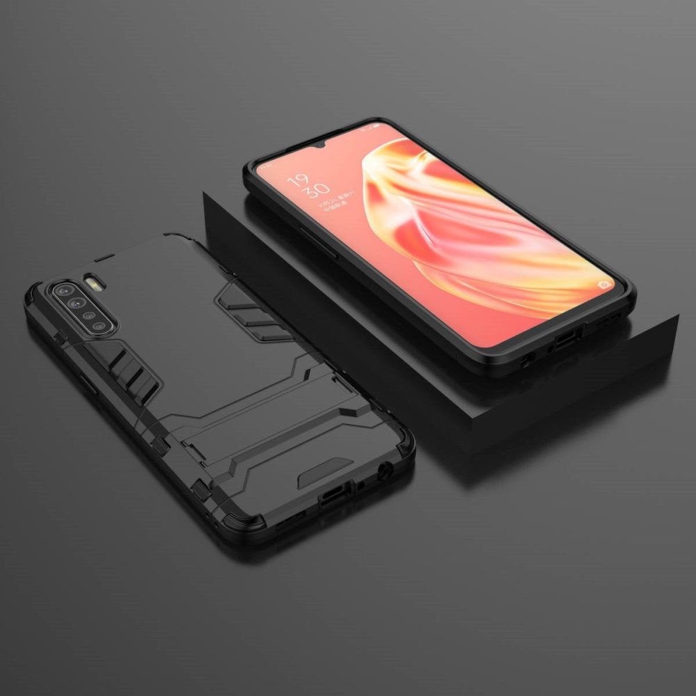 Oppo A91 Hoesje Shock Proof Back Cover Met Kickstand Zwart afbeelding 7