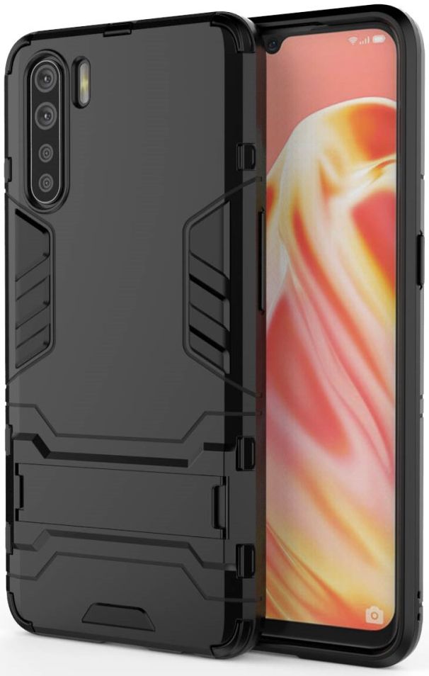 Oppo A91 Hoesje Shock Proof Back Cover Met Kickstand Zwart afbeelding 8