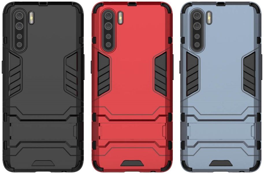 Oppo A91 Hoesje Shock Proof Back Cover Met Kickstand Zwart afbeelding 9