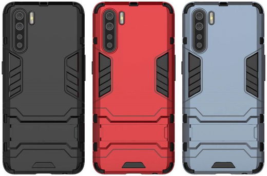 Oppo A91 Hoesje Shock Proof Back Cover Met Kickstand Zwart afbeelding 9