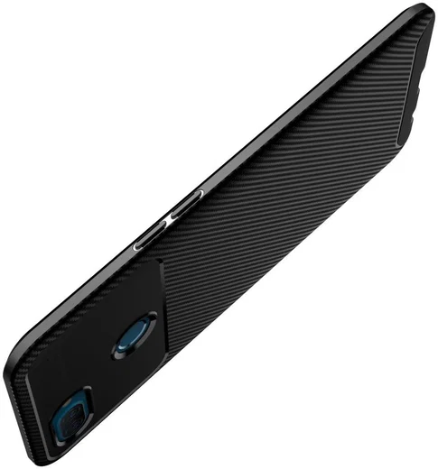 Oppo A12 Hoesje Geborsteld Carbon Flexibele Back Cover Zwart afbeelding 4
