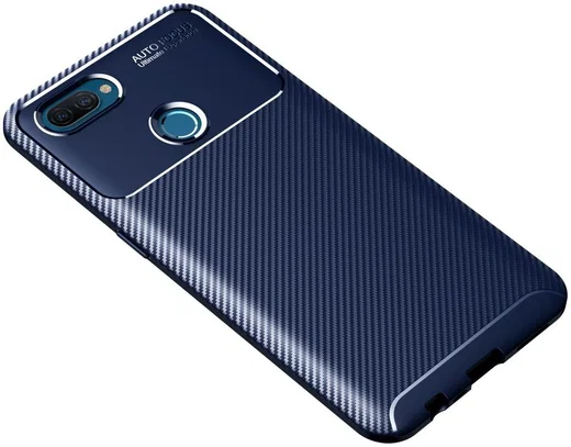 Oppo A12 Hoesje Geborsteld Carbon Flexibele Back Cover Blauw afbeelding 1