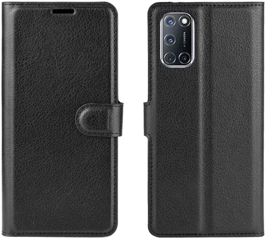 Oppo A52/A72 Litchi Skin Portemonnee Hoesje Zwart afbeelding 1