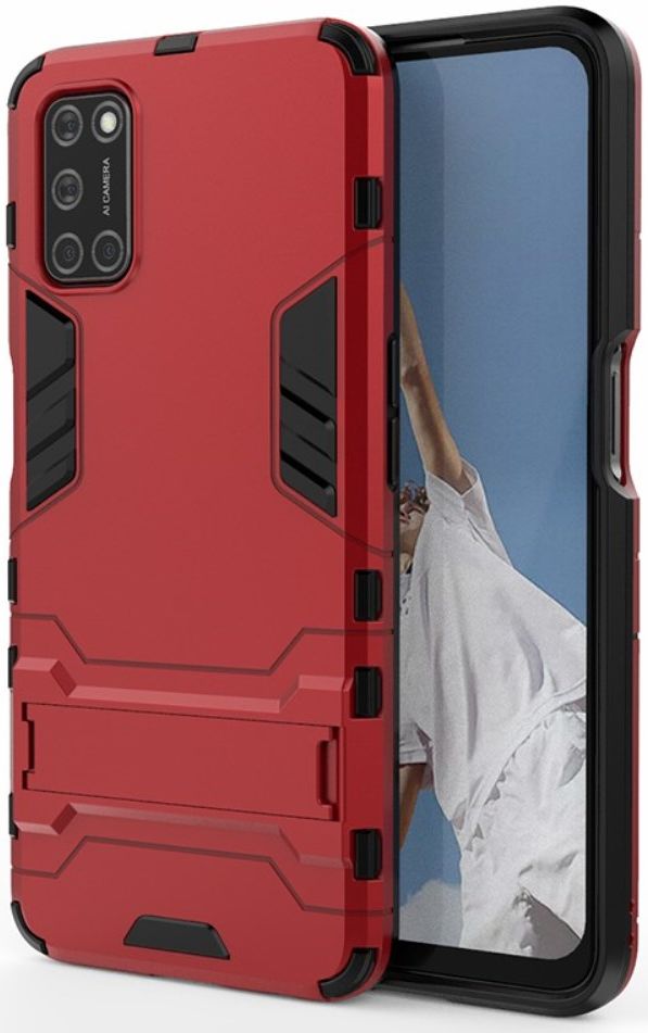 Oppo A52/A72 Hoesje Shock Proof Back Cover Met Kickstand Rood afbeelding 1