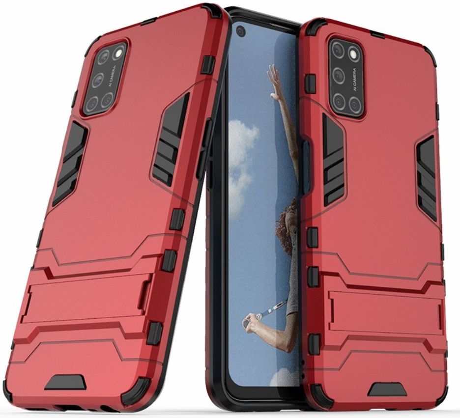 Oppo A52/A72 Hoesje Shock Proof Back Cover Met Kickstand Rood afbeelding 2