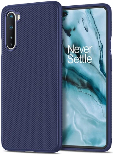 OnePlus Nord Hoesje Twill Slim Texture Back Cover Blauw afbeelding 1