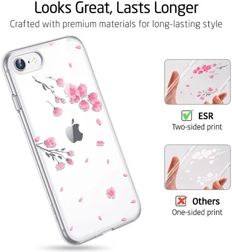 ESR Mania Back Cover hoesje iPhone 7/8/SE 2020 Cherry Blossom print afbeelding 4