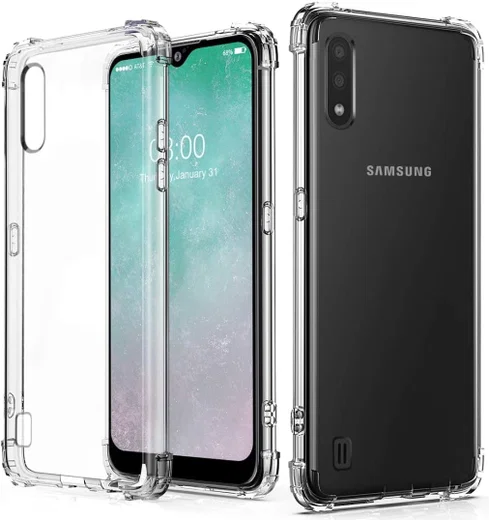 Samsung Galaxy A01 Hoesje Schokbestendig en Dun TPU Transparant afbeelding 4