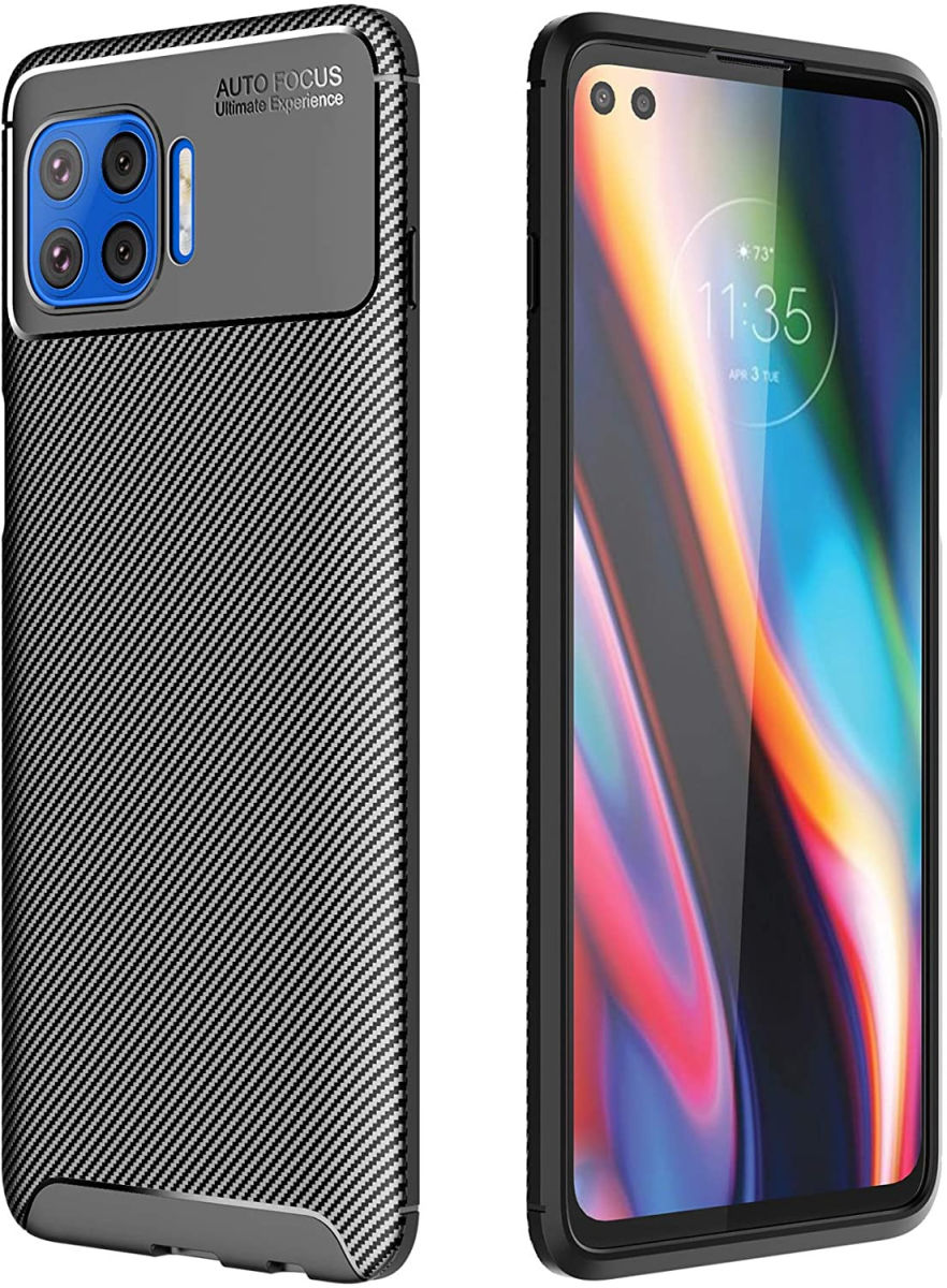 Motorola Moto G 5G Plus Siliconen Carbon Hoesje Zwart afbeelding 1