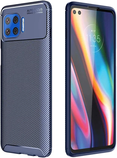 Motorola Moto G 5G Plus Siliconen Carbon Hoesje Blauw afbeelding 1