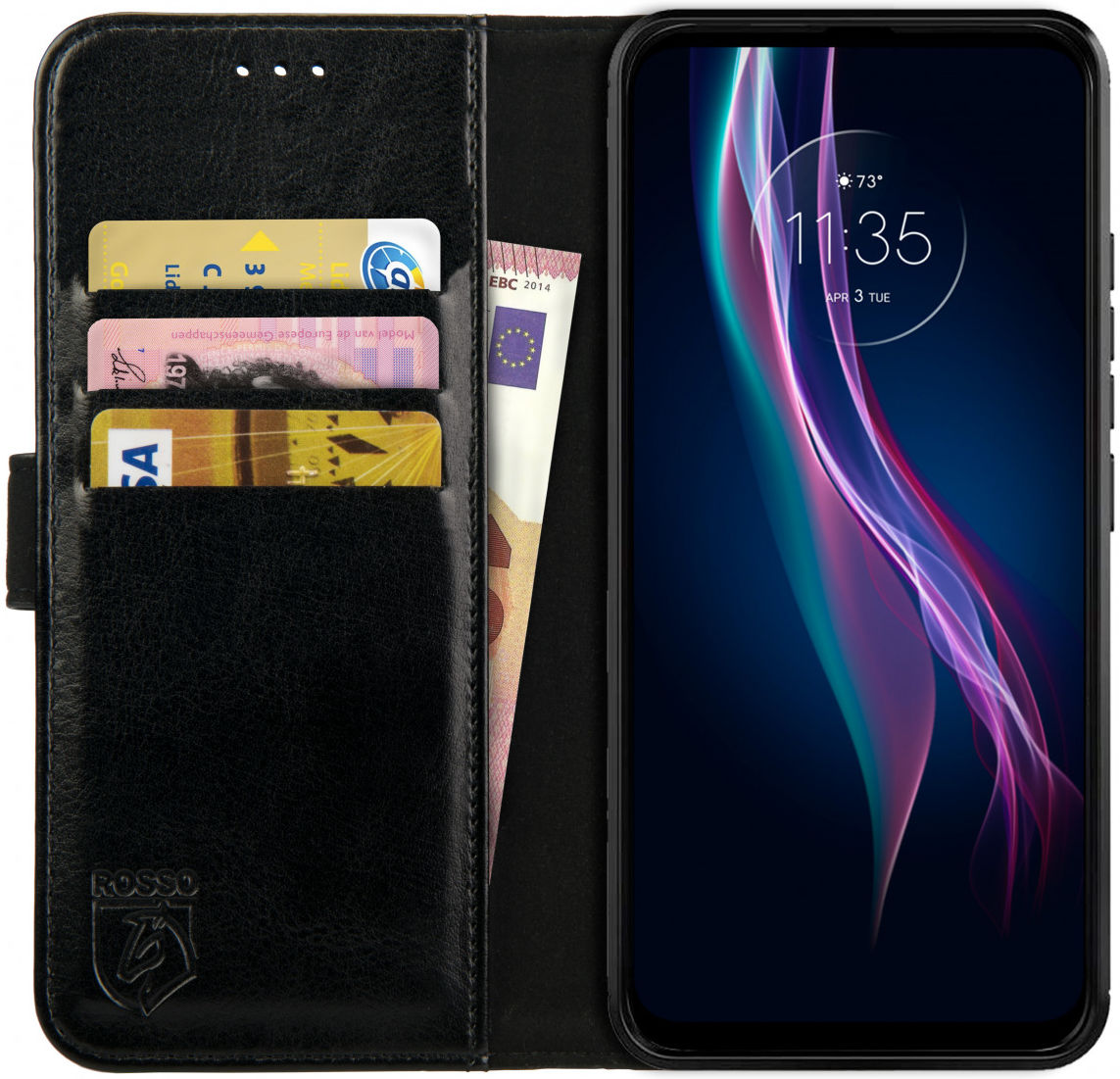 Rosso Element Motorola One Fusion Plus Hoesje Book Cover Case Zwart afbeelding 1