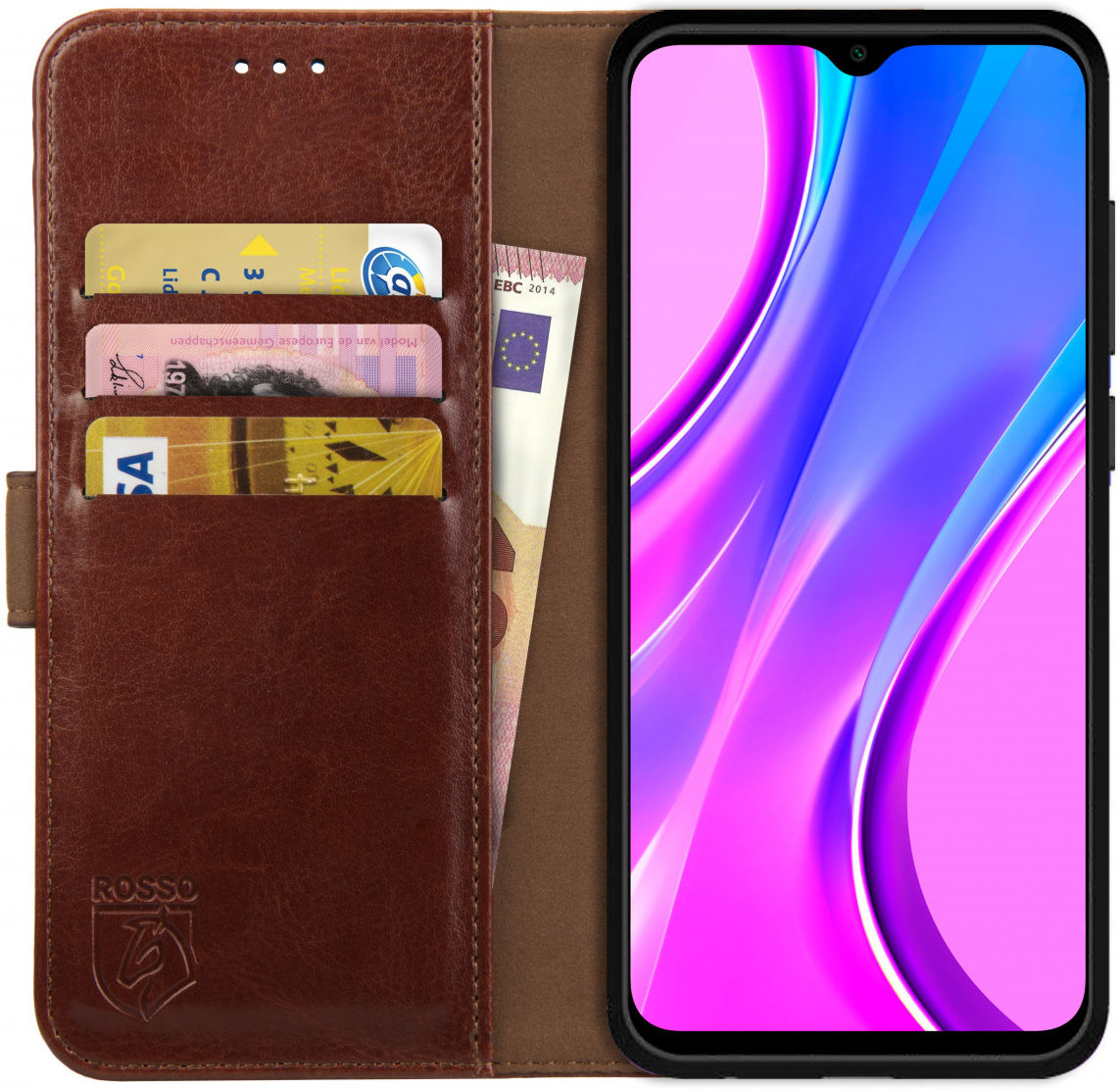 Rosso Element Xiaomi Redmi 9 Hoesje Book Cover Wallet Case Bruin afbeelding 1
