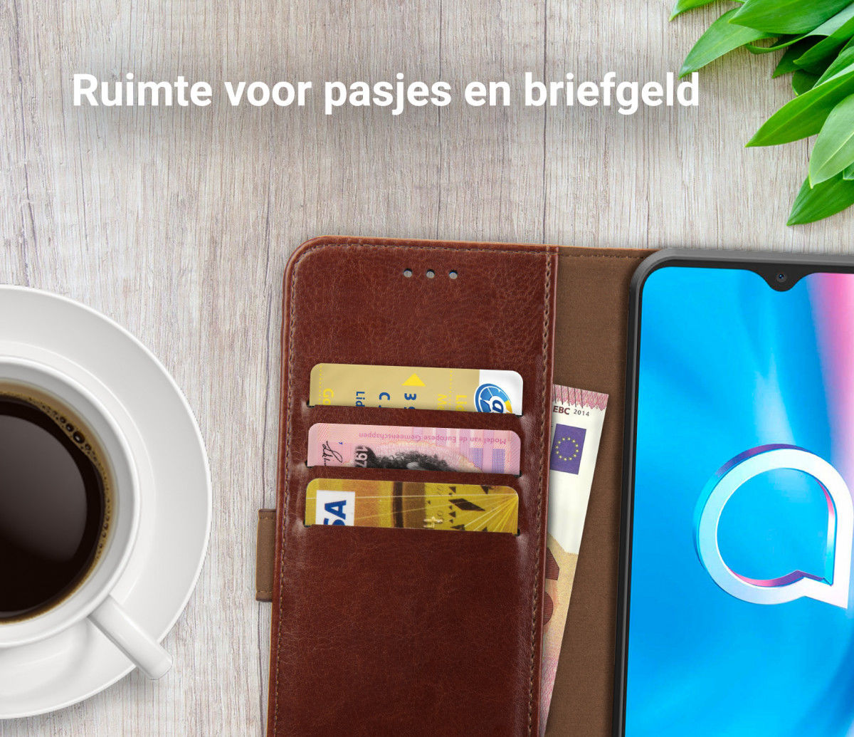 Rosso Element Alcatel 1SE 2020 Hoesje Book Cover Wallet Case Bruin afbeelding 8