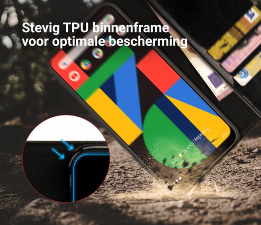 Rosso Element Google Pixel 4a Hoesje Book Cover Wallet Case Zwart afbeelding 5