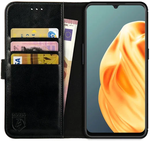 Rosso Element Oppo A91/F15 Hoesje Book Cover Wallet Case Zwart afbeelding 1