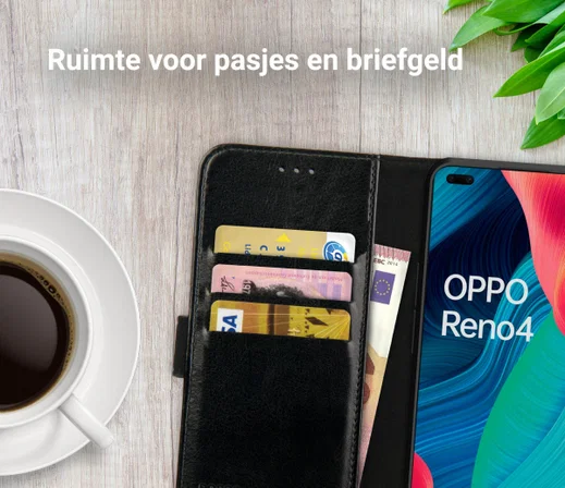 Rosso Element Oppo Reno 4 Hoesje Book Cover Wallet Case Zwart afbeelding 9