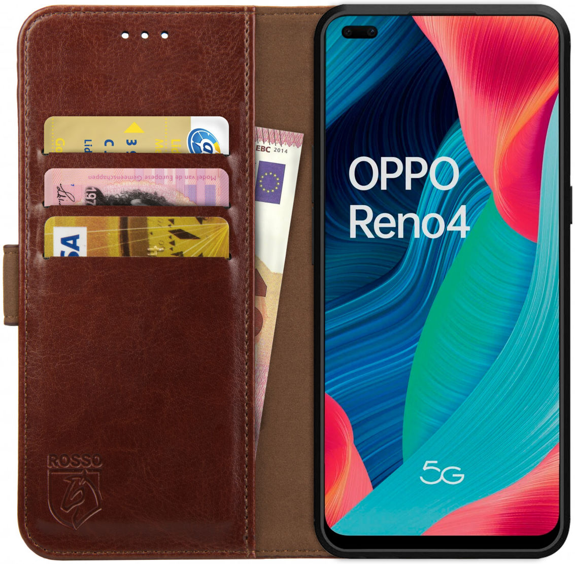 Rosso Element Oppo Reno 4 Hoesje Book Cover Wallet Case Bruin afbeelding 1