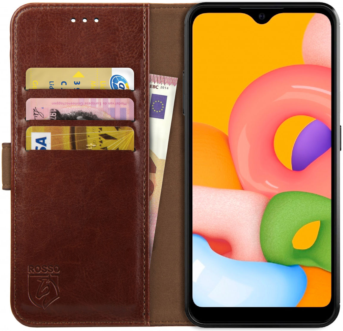 Rosso Element Samsung Galaxy A01 Hoesje Book Cover Wallet Case Bruin afbeelding 1