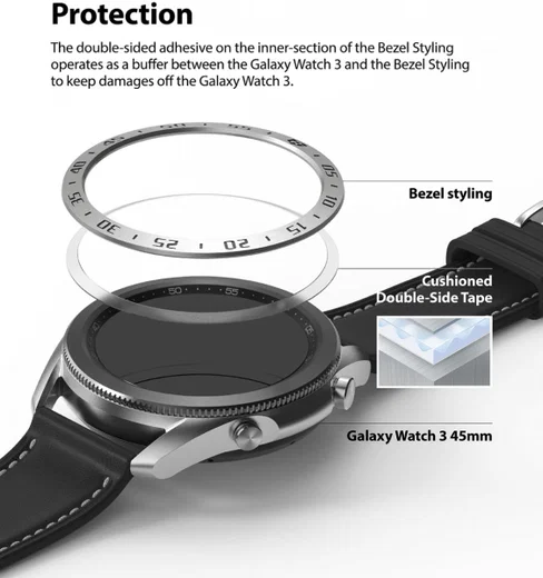 Ringke Bezel Styling - Galaxy Watch 3 45MM Randbeschermer - RVS - Zilver afbeelding 2