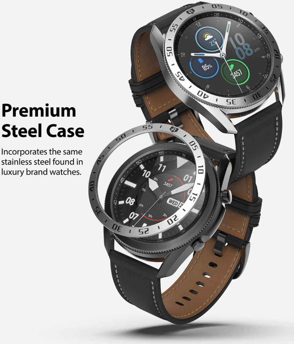 Ringke Bezel Styling - Galaxy Watch 3 45MM Randbeschermer - RVS - Zilver afbeelding 4