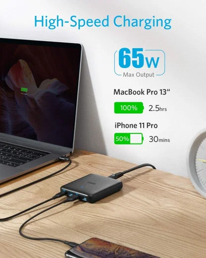 Anker PowerPort Atom III Slim 65W Snellader met USB-C en 3 Poorts USB afbeelding 4