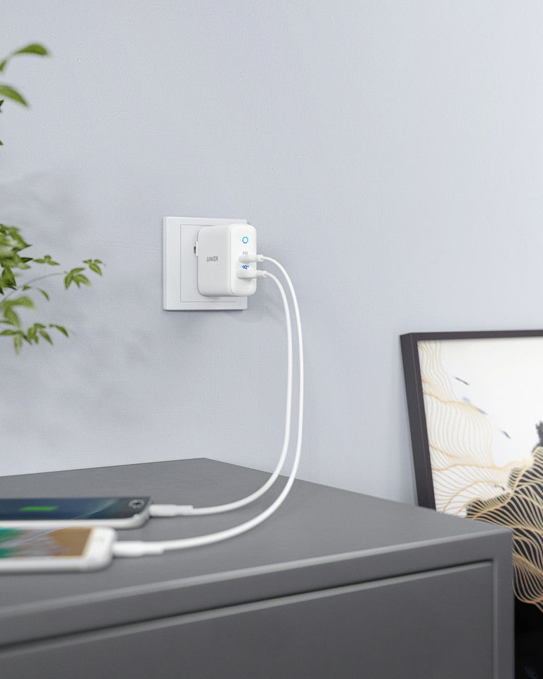 Anker PowerPort PD+ 2 Oplader 33W met USB en USB-C Power Delivery Wit afbeelding 5