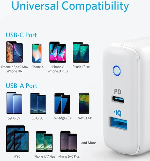 Anker PowerPort PD+ 2 Oplader 33W met USB en USB-C Power Delivery Wit afbeelding 6