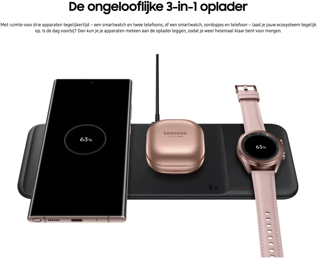 Originele Samsung 3-in-1 Draadloze Oplader Smartphone/Buds/Watch Zwart afbeelding 2