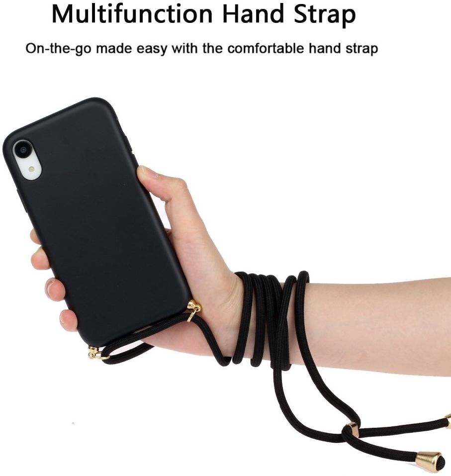 Apple iPhone XR Hoesje Back Cover Flexibel TPU met Koord Zwart afbeelding 4