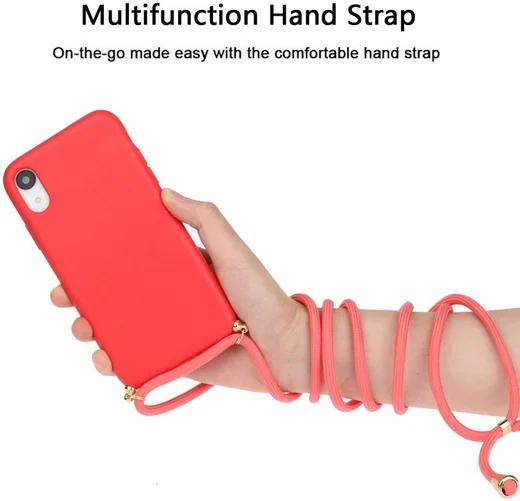 Apple iPhone XR Hoesje Back Cover Flexibel TPU met Koord Rood afbeelding 4