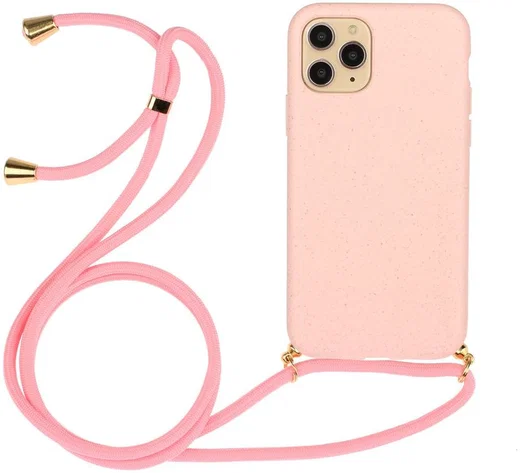 Apple iPhone 11 Pro Hoesje Back Cover Flexibel TPU met Koord LichtRoze afbeelding 1