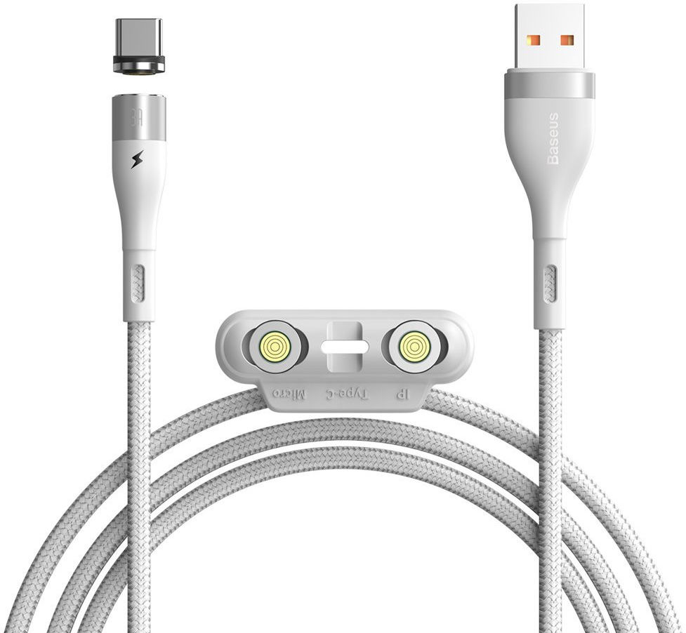 Baseus Zinc Magnetische 3 in 1 Fast Charging Data Kabel 3A Wit afbeelding 1