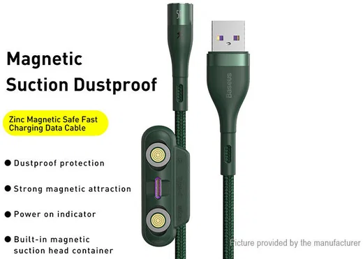 Baseus Zinc Magnetische 3-in-1 Fast Charging Kabel 5A 1 Meter Groen afbeelding 11