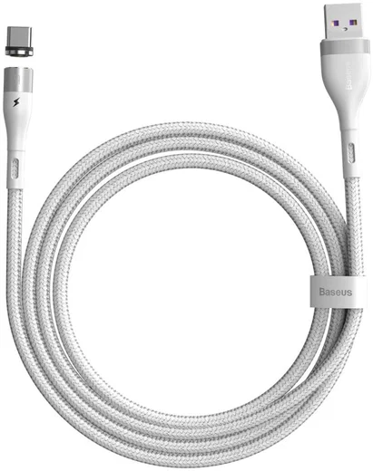Baseus Zinc Magnetische USB-C 5A Fast Charging Data Kabel Wit afbeelding 1