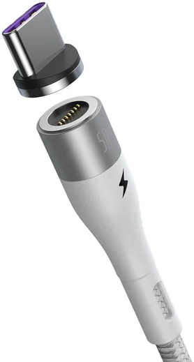 Baseus Zinc Magnetische USB-C 5A Fast Charging Data Kabel Wit afbeelding 2