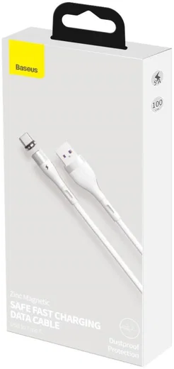 Baseus Zinc Magnetische USB-C 5A Fast Charging Data Kabel Wit afbeelding 6