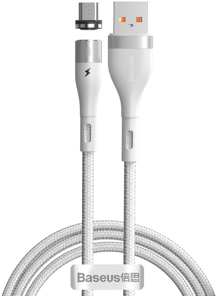 Baseus Zinc Magnetische Micro-USB 2.1A Fast Charging Data Kabel Wit afbeelding 1