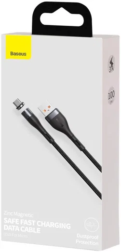 Baseus Zinc Magnetische Micro-USB 2.1A Fast Charging Data Kabel Zwart afbeelding 3