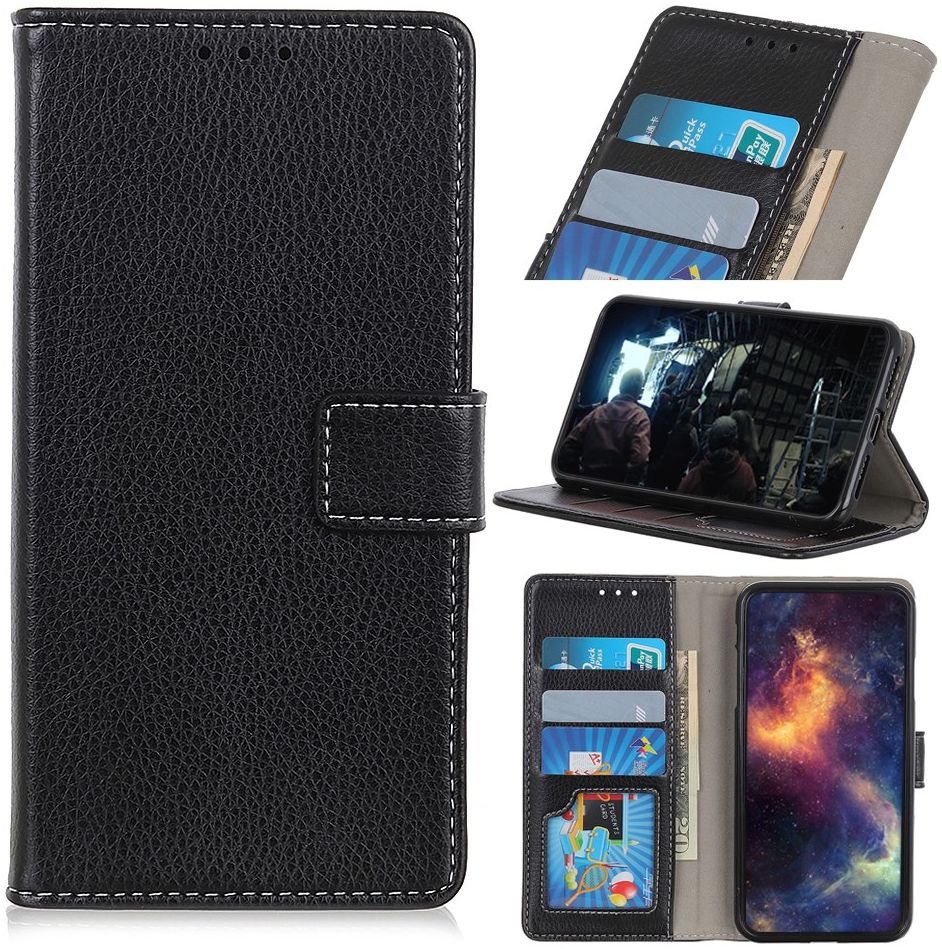 OnePlus Nord Litchi Vintage Wallet Hoesje Zwart afbeelding 4