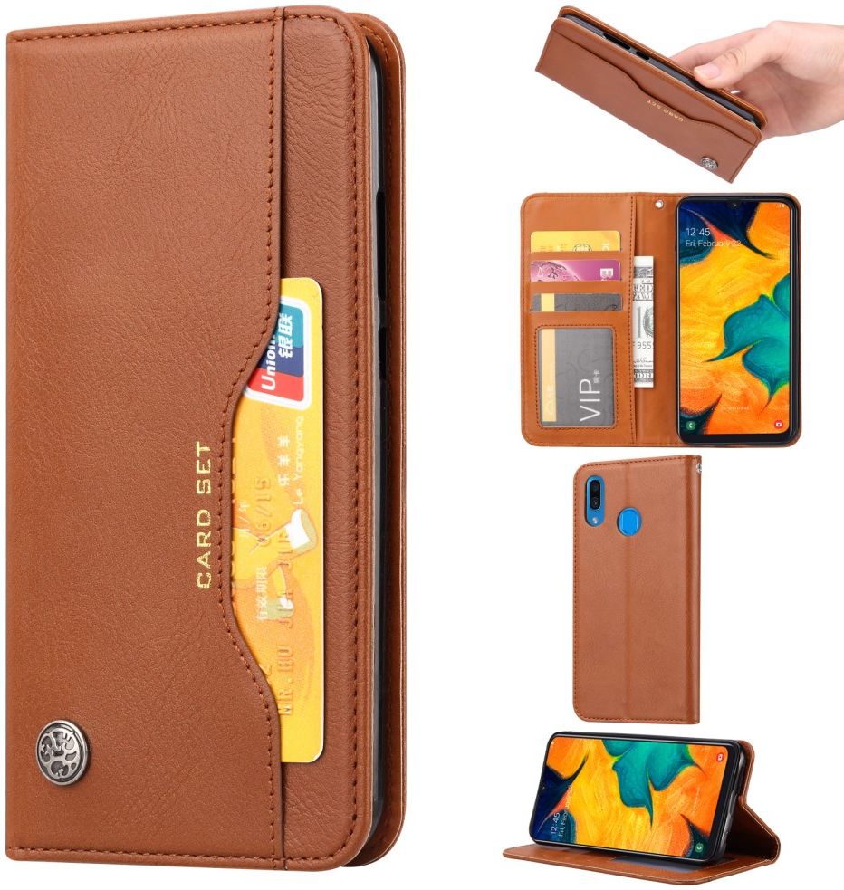 Samsung Galaxy A20e Portemonnee Hoesje Bruin met Standfunctie afbeelding 5