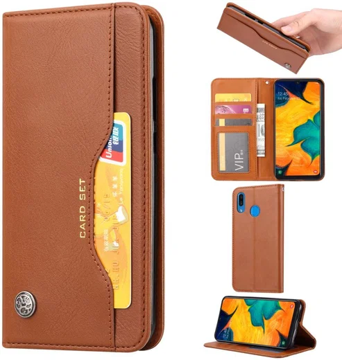 Samsung Galaxy A20e Portemonnee Hoesje Bruin met Standfunctie afbeelding 5